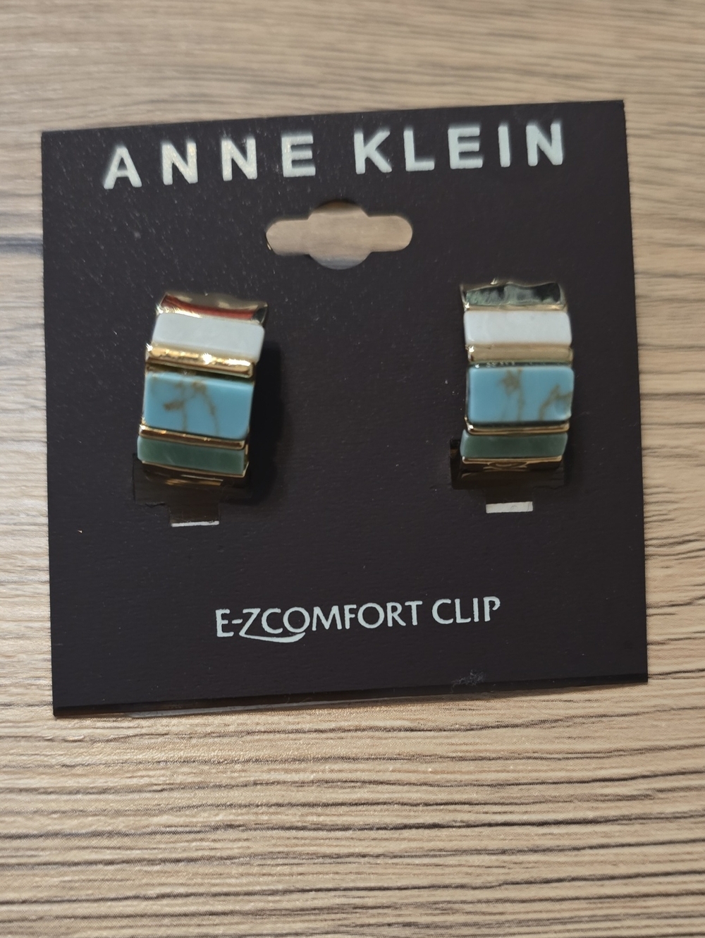 Anne Klein Turquoise and Cream Inlay Clip-On Earrings